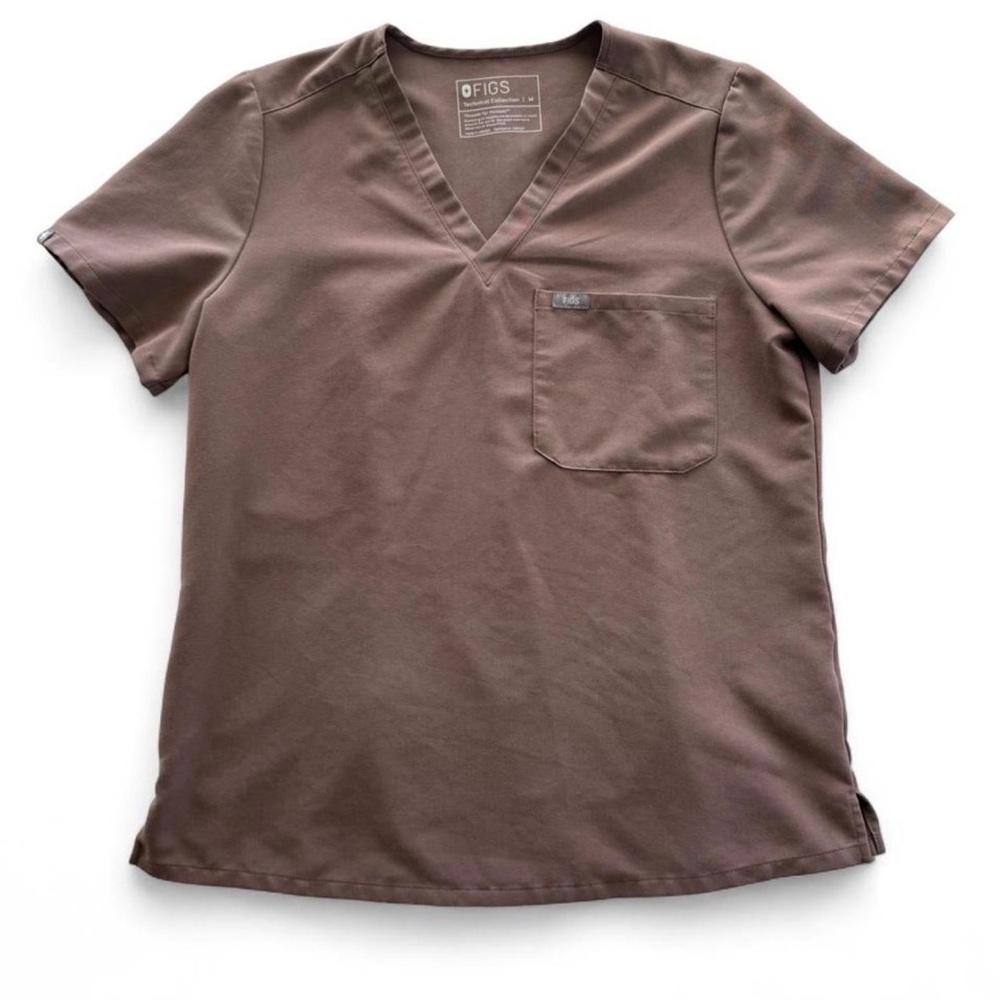 Women’s FIGS Taupe Brown Technical Collection Scrub Top with front Pockets